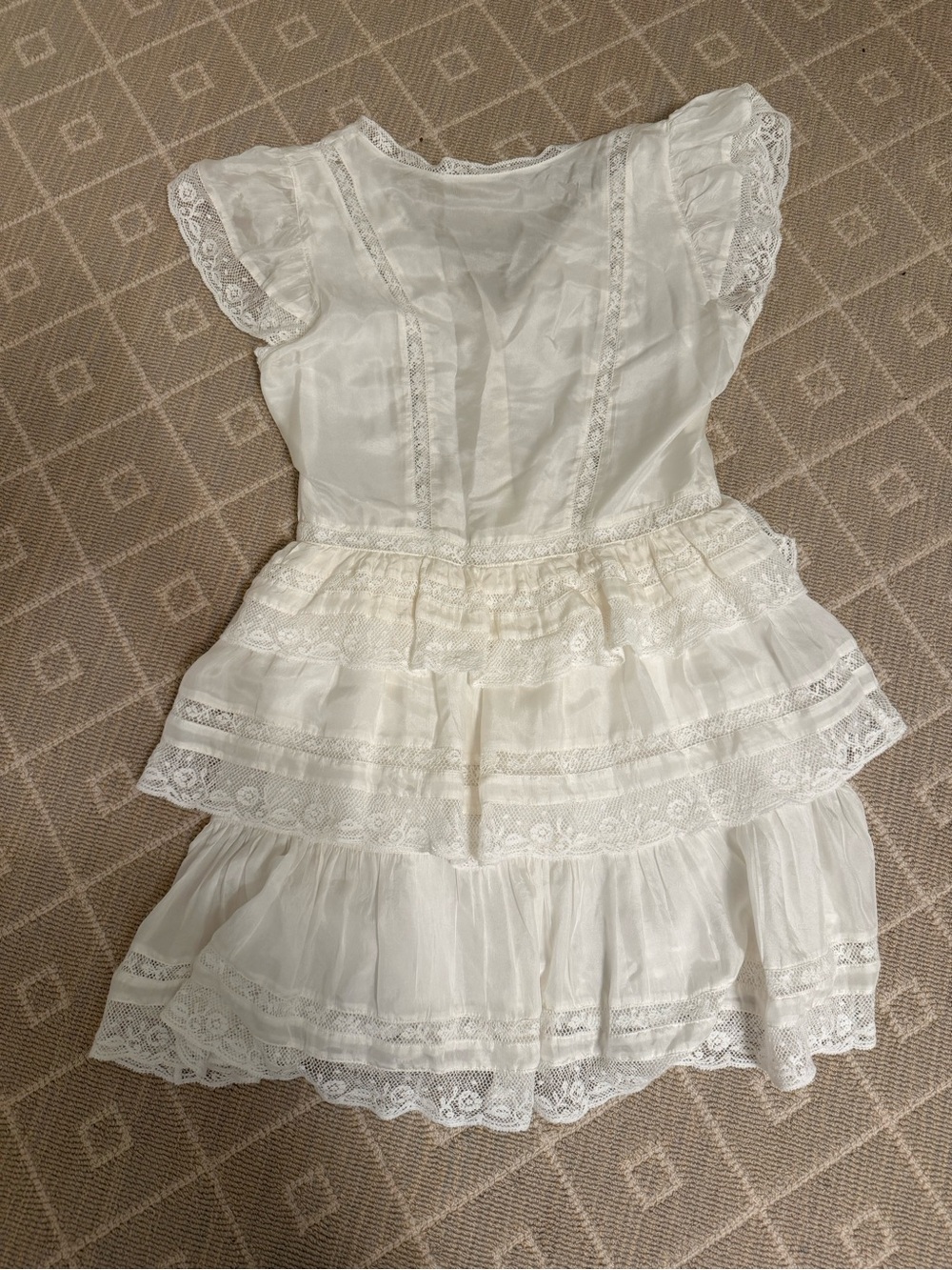 LoveshackFancy White Silk and Lace Tiered Dress - Picture 2 of 3